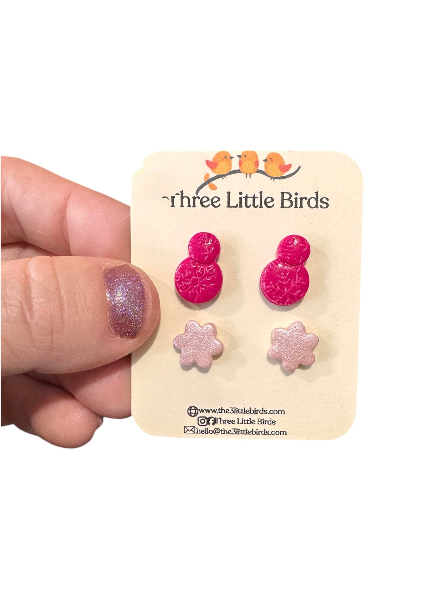 Pink Snowman/Snowflake Studs