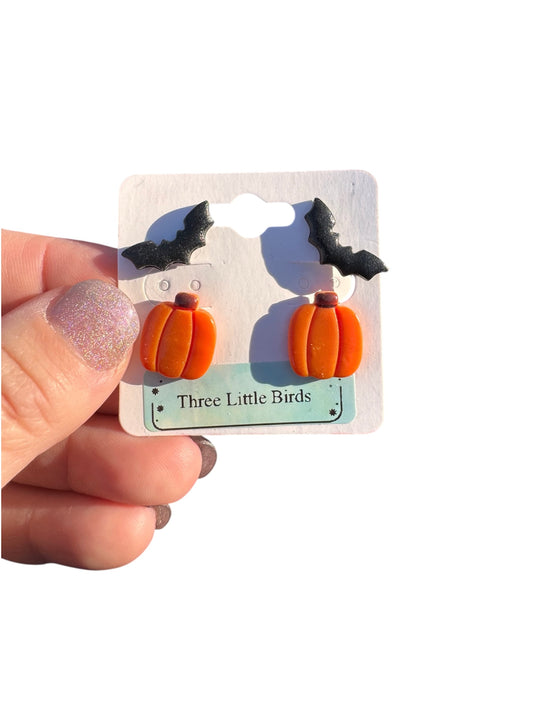 Pumpkin and Bat Studs