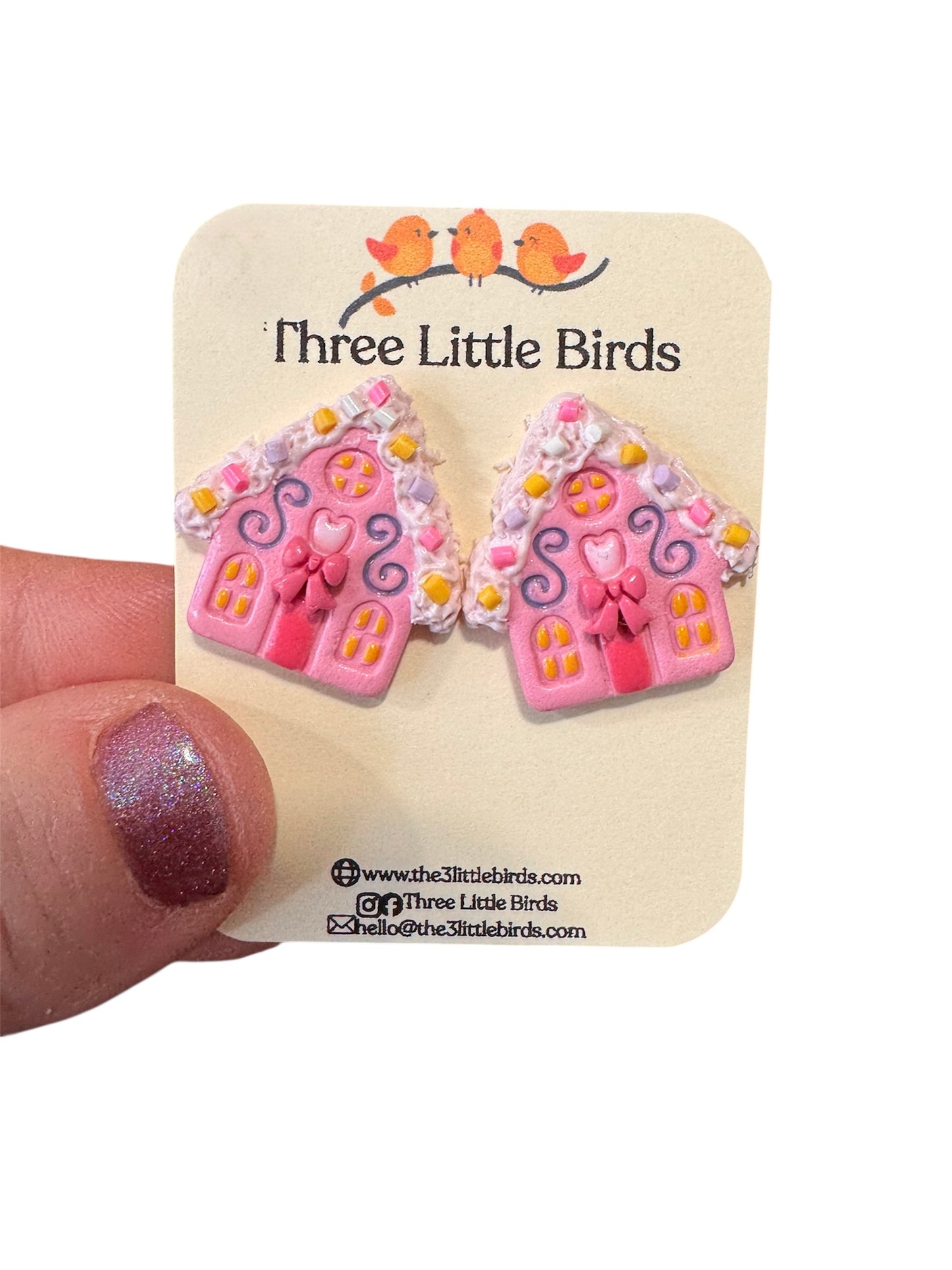 Pink Gingerbread House Studs