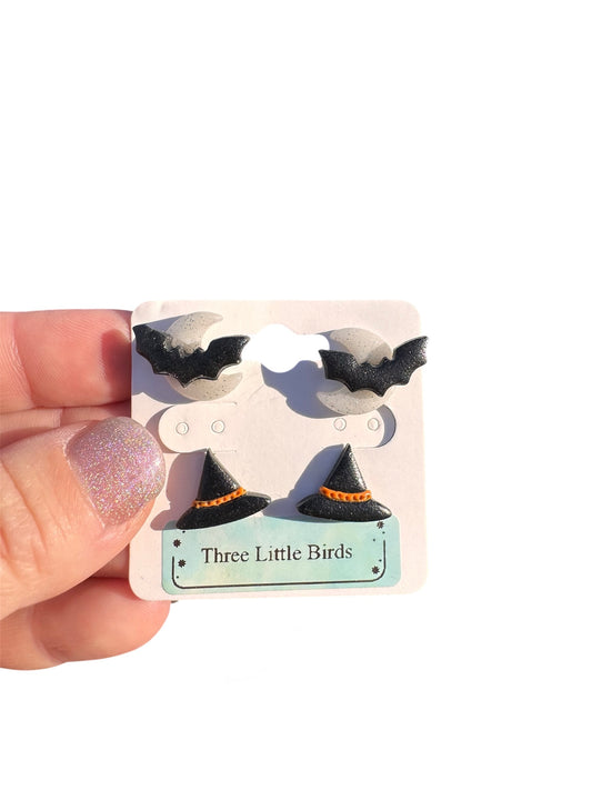 Moon Bat and Witch Studs