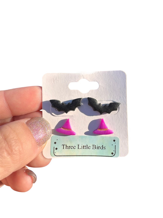 Bat and Purple Witch Studs