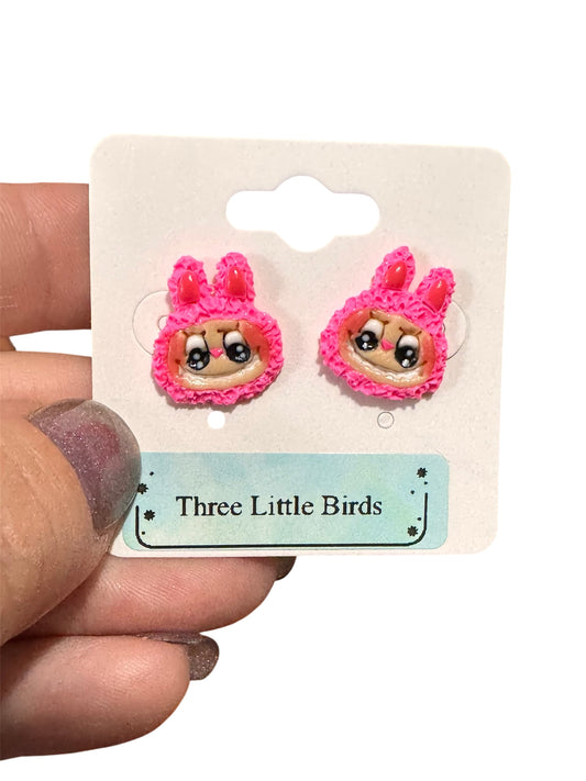 Pink Happy Monster Studs
