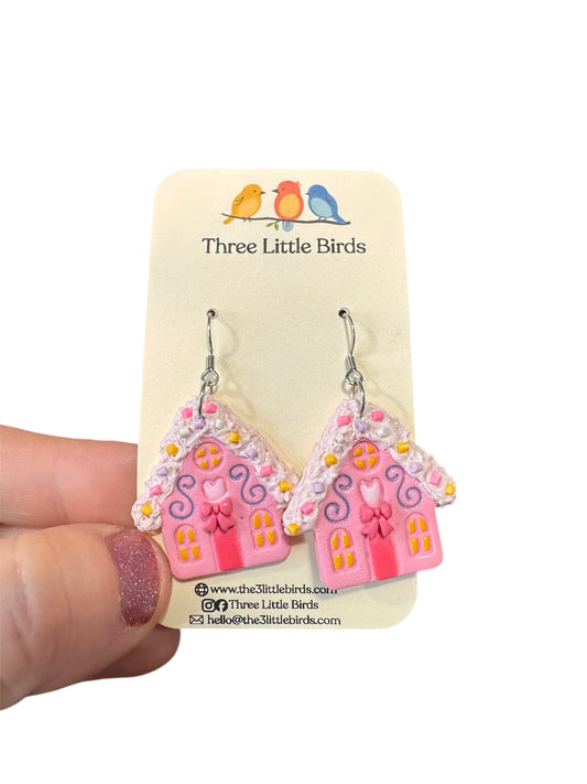 Pink Gingebread House Dangles